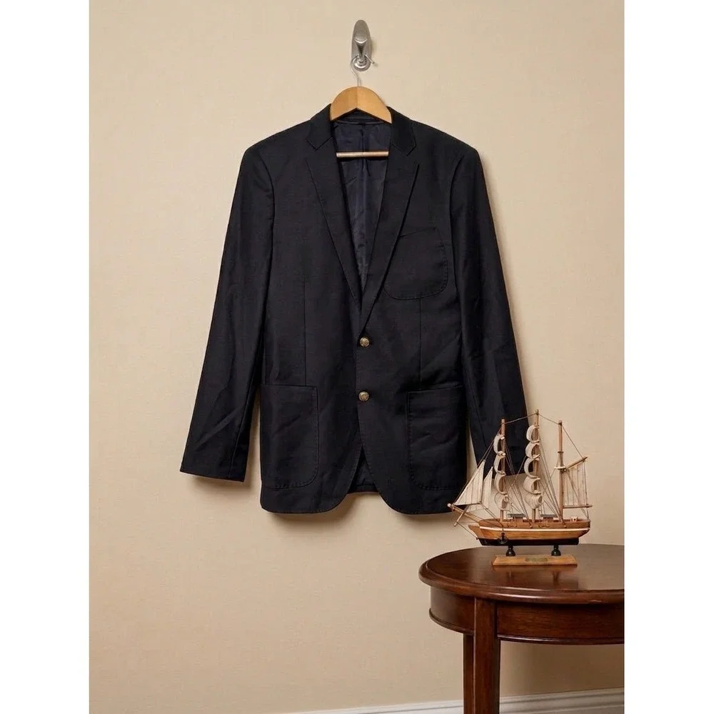 J.Crew Ludlow Blazer 38R Loro Piana Super 130s Wool Navy Blue Anchor Buttons